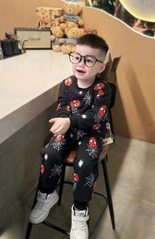 BN196-Bộ nỉ cua in  NHỆN ĐỎ bé trai VNXK