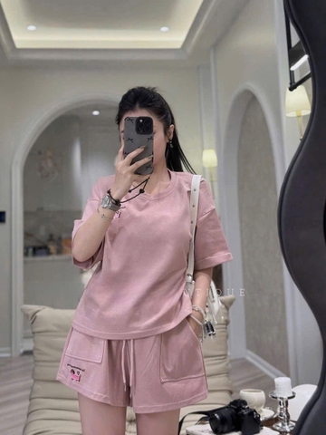 SET518- Set thun mì cộc thêu Cún 2 màu đen,hồng