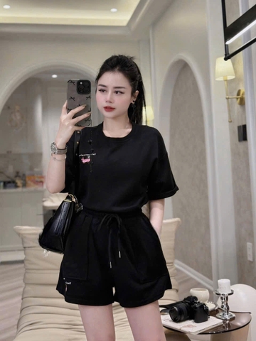 SET518- Set thun mì cộc thêu Cún 2 màu đen,hồng