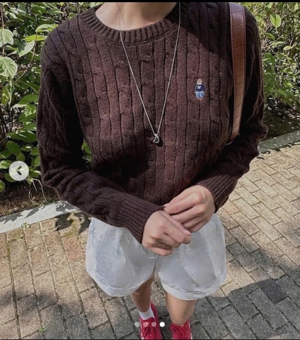 A403- Áo len vặn thừng thêu gấu Xám hàng nhà máy chuẩn khosiMaiLinh