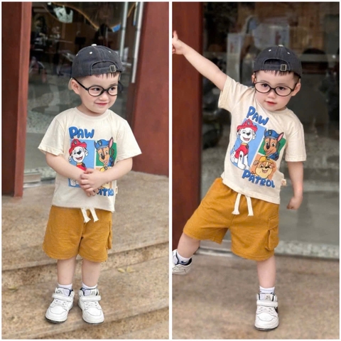 BT275- Bộ cotton cứu hộ vàng trắng mix quần cua