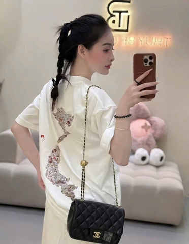 A275- Áp phông trắng cộc tay chất đẹp sao vàng