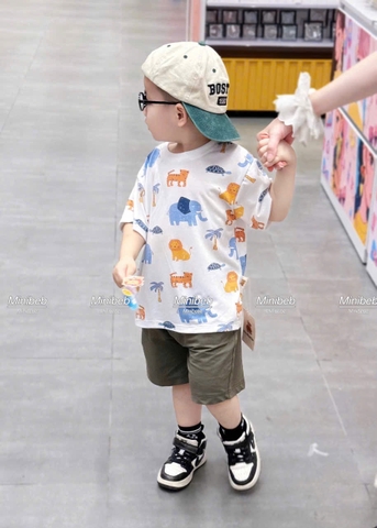 BT551- Bộ ao cotton LK loang quần nỉ rêu bé trai