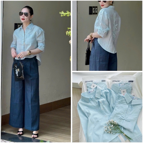 A110-ÁO SƠ MI NỮ MÀU TÍM ĐÍNH NƠ SAU