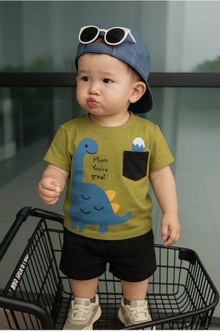 Bt549- Bộ KL rêu túi ngực minibebe mix quần cộc cạp chun