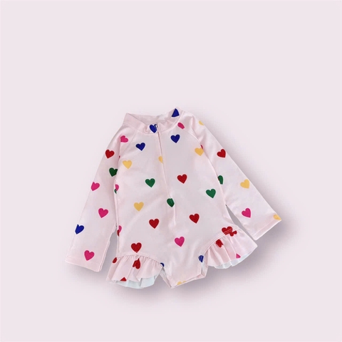 BT281- Bộ bơi bikini liên mảnh dài tay 2 màu cherry/tim