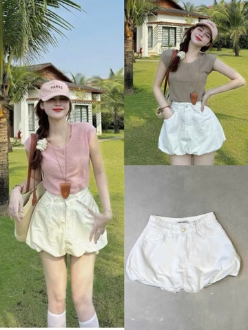 Cv012- Chân váy kaki màu trắng dáng bí cạp cúc