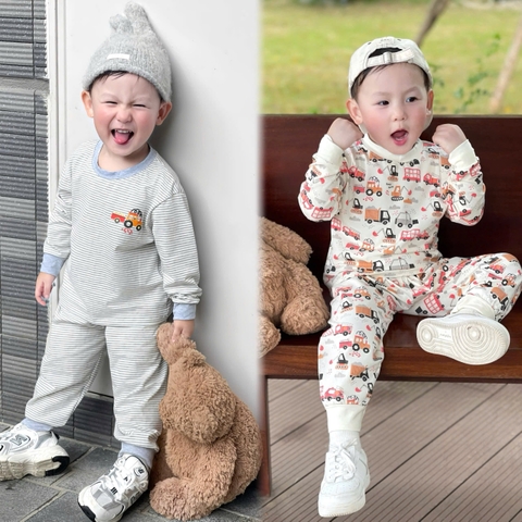 CB384- Combo  2 bộ thun zip dài tay oto kẻ ngang