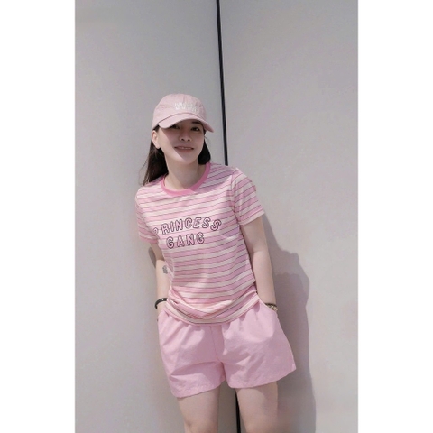 SET597-Set thun cộc áo kẻ hồng phối quần short