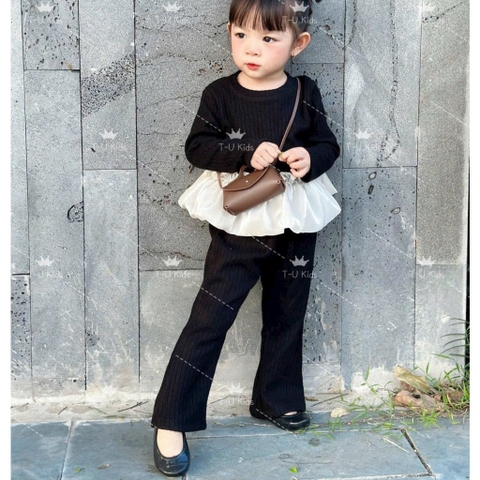 BN078- Bộ len đũi bèo loe kèm tag gấu 3 màu trẻ em VNXK