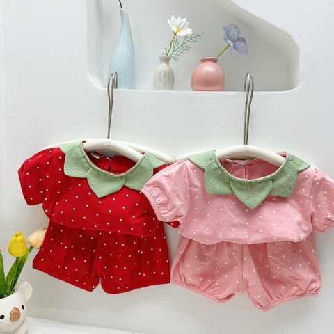 BT019- Bộ dâu tây gồm 2 màu phối cổ bé gái thiết kế