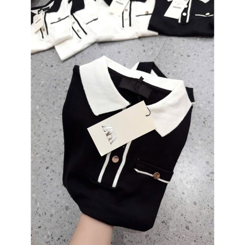 ✌🏻A252- Áo lên ZIRI viền cổ đức túi ngực 2 màu full tem