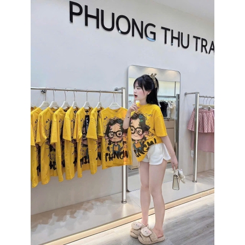 A259-Áo phông vàng cô gái chất cotton dáng suông rộng