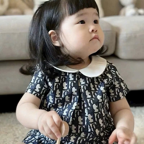 Dammid025- đầm bé gái dáng xoè hoạ tiết đen trắng phối cổ