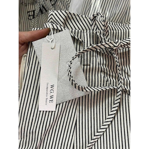 QUAN033- Quần suông kẻ WG khoá trước dây rời chất lien thô