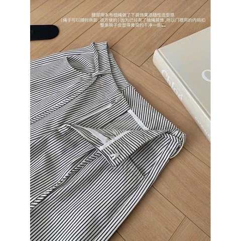 QUAN033- Quần suông kẻ WG khoá trước dây rời chất lien thô