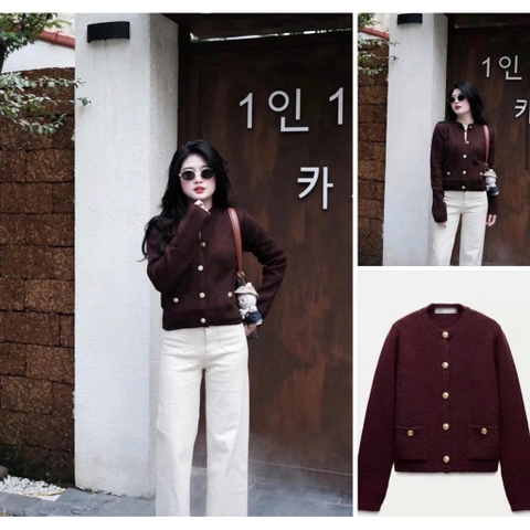 [HÀNG LOẠI 1] A339-Áo len cadigan đỏ đô cúc đồng
