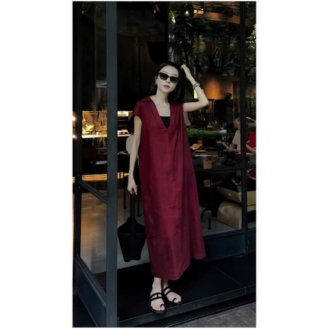 DAM133-Đâm cổ V chát LIEN xược màu đỏ tặng kèm áo quây đen