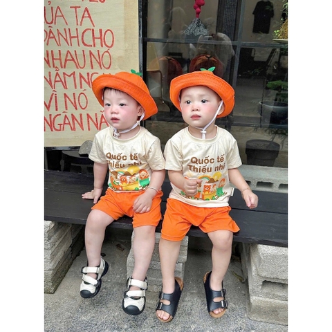 BT523- Set cam 1-6 kèm mũ chất cotton trẻ em