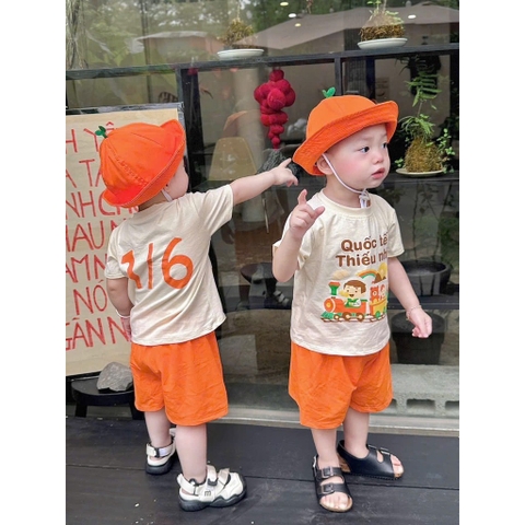 BT523- Set cam 1-6 kèm mũ chất cotton trẻ em