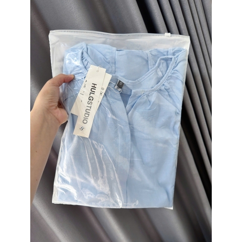 SET912-Set đũi linen màu xanh và vàng áo tay lỡ bồng