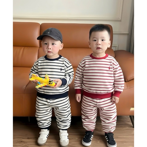 BT735- Bộ nỉ bé trai áo khoác kéo khoá phối quần chun bo ống 2 màu đen đỏ