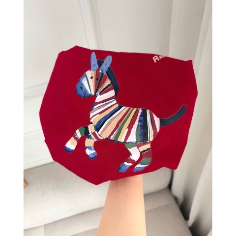 A557-Áo thun gia đình màu đỏ cộc tay Tết con ngựa