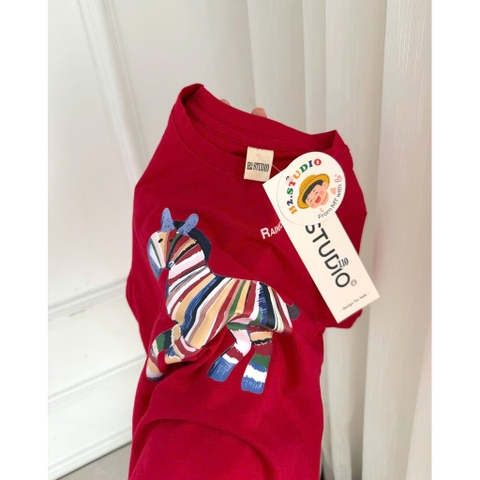 A557-Áo thun gia đình màu đỏ cộc tay Tết con ngựa