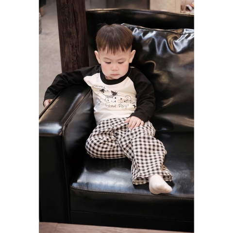 SET771- Bộ mặc nhà gia đình  áo thun quần kẻ suông dài đen trắng Thời trang công sở CAMILLA