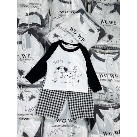SET771- Bộ mặc nhà gia đình  áo thun quần kẻ suông dài đen trắng Thời trang công sở CAMILLA
