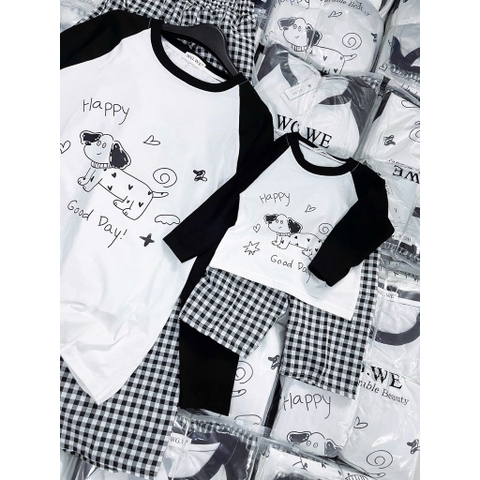 SET771- Bộ mặc nhà gia đình  áo thun quần kẻ suông dài đen trắng Thời trang công sở CAMILLA