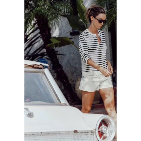 A404- Áo len kẻ ngang đen trắng cúc đồng hàng nhà máy chuẩn Thời trang công sở CAMILLA