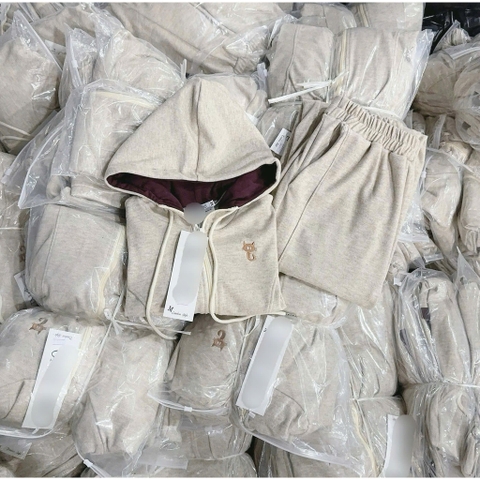 Set776- Bộ nỉ haida dài tay áo khoá kéo khoá phối quần dài có mũ