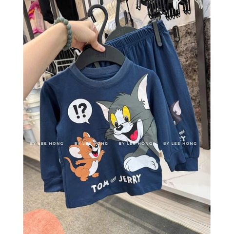 BT1017- Combo 2 bộ thun dài tay mèo Tom xanh trắng  chuẩn Minibebe
