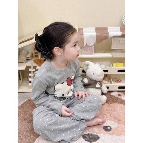 bt691- Bộ thun dài tay Kitty bé gái 5 màu chất tăm lông thỏ