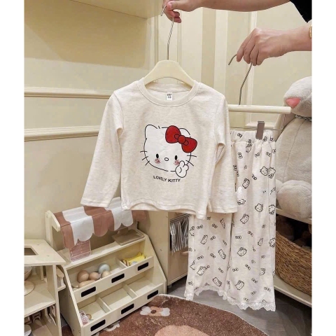 bt691- Bộ thun dài tay Kitty bé gái 5 màu chất tăm lông thỏ