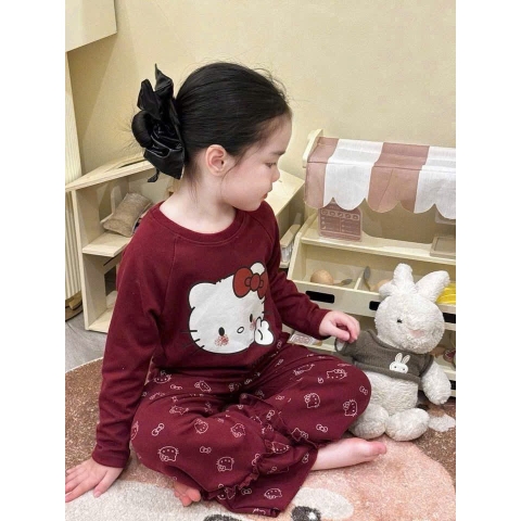 bt691- Bộ thun dài tay Kitty bé gái 5 màu chất tăm lông thỏ