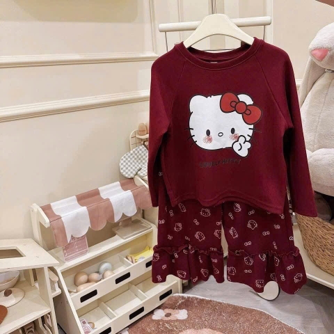 bt691- Bộ thun dài tay Kitty bé gái 5 màu chất tăm lông thỏ
