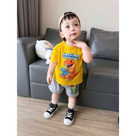 BT856-Bộ áo thun sát nách đỏ phối quần jean cộc cho bé 9-22kg