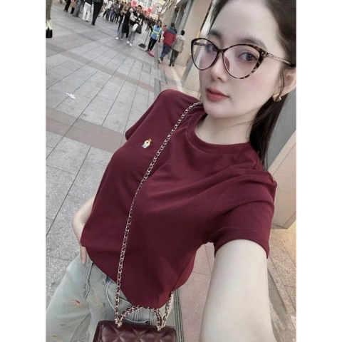 A473-Áo thun đỏ cộc tay thêu gấu 2 màu đỏ trắng đủ tem nhà máy