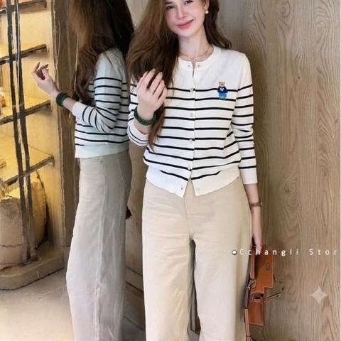 A336-Áo len cadigan thêu gấu 5 màu