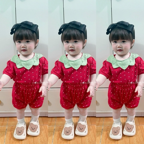 BT019- Bộ dâu tây gồm 2 màu phối cổ bé gái thiết kế