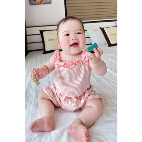 CB136-Combo 3 bộ dây viềm bèo TÔNG HỒNG TRẮNG bé gái