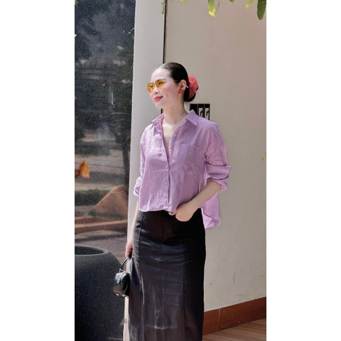 A110-ÁO SƠ MI NỮ MÀU TÍM ĐÍNH NƠ SAU
