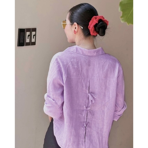 A110-ÁO SƠ MI NỮ MÀU TÍM ĐÍNH NƠ SAU