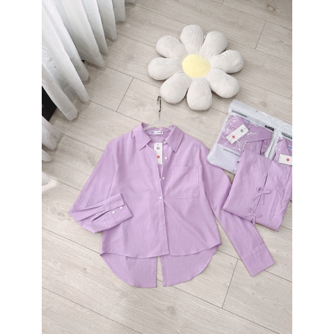 A110-ÁO SƠ MI NỮ MÀU TÍM ĐÍNH NƠ SAU