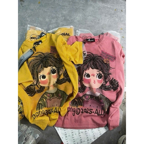 A259-Áo phông vàng cô gái chất cotton dáng suông rộng