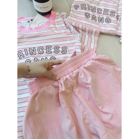 SET597-Set thun cộc áo kẻ hồng phối quần short