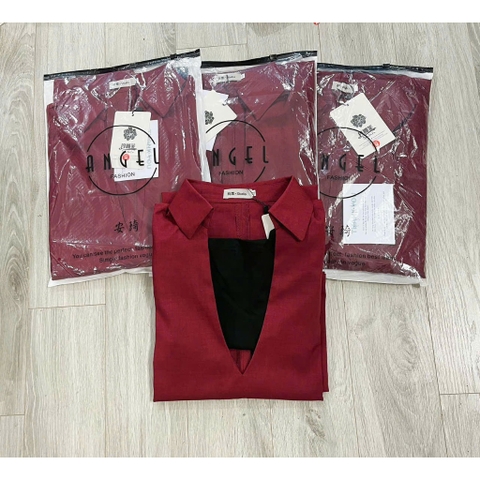 DAM133-Đâm cổ V chát LIEN xược màu đỏ tặng kèm áo quây đen