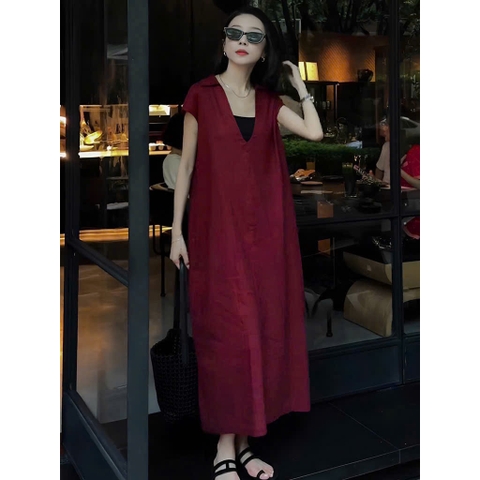 DAM133-Đâm cổ V chát LIEN xược màu đỏ tặng kèm áo quây đen